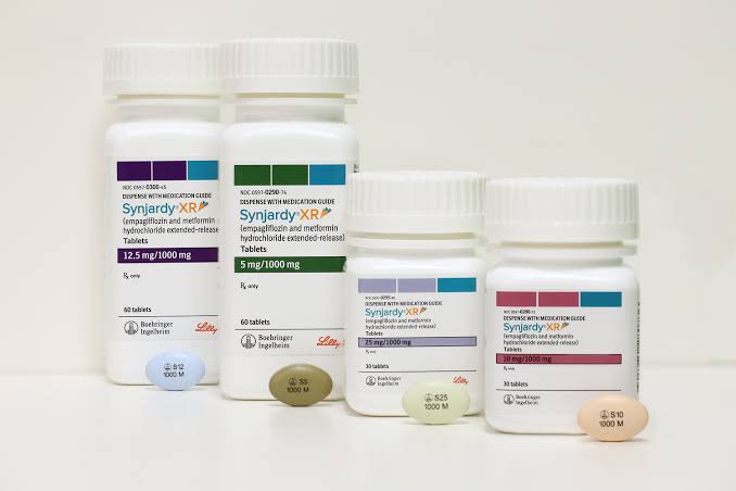 SynjardyXR empagliflozin/metformin HCI extended release tablets 5mg/1000mg, 10mg/1000mg, 12.5mg/1000mg, 25mg/1000mg (60)